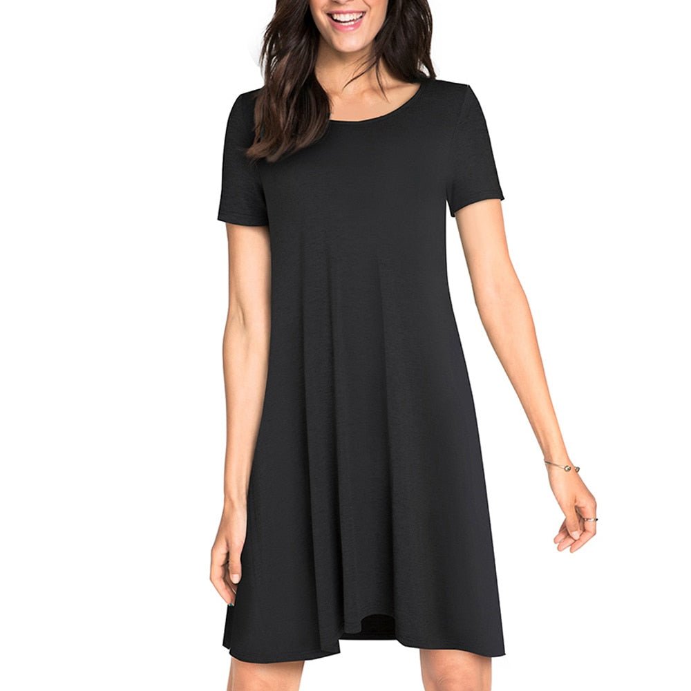 Casual Solid Color with Back Cross Shift Dresses Summer Straight Loose Women Dress