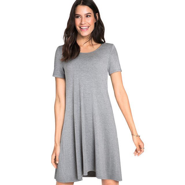 Casual Solid Color with Back Cross Shift Dresses Summer Straight Loose Women Dress