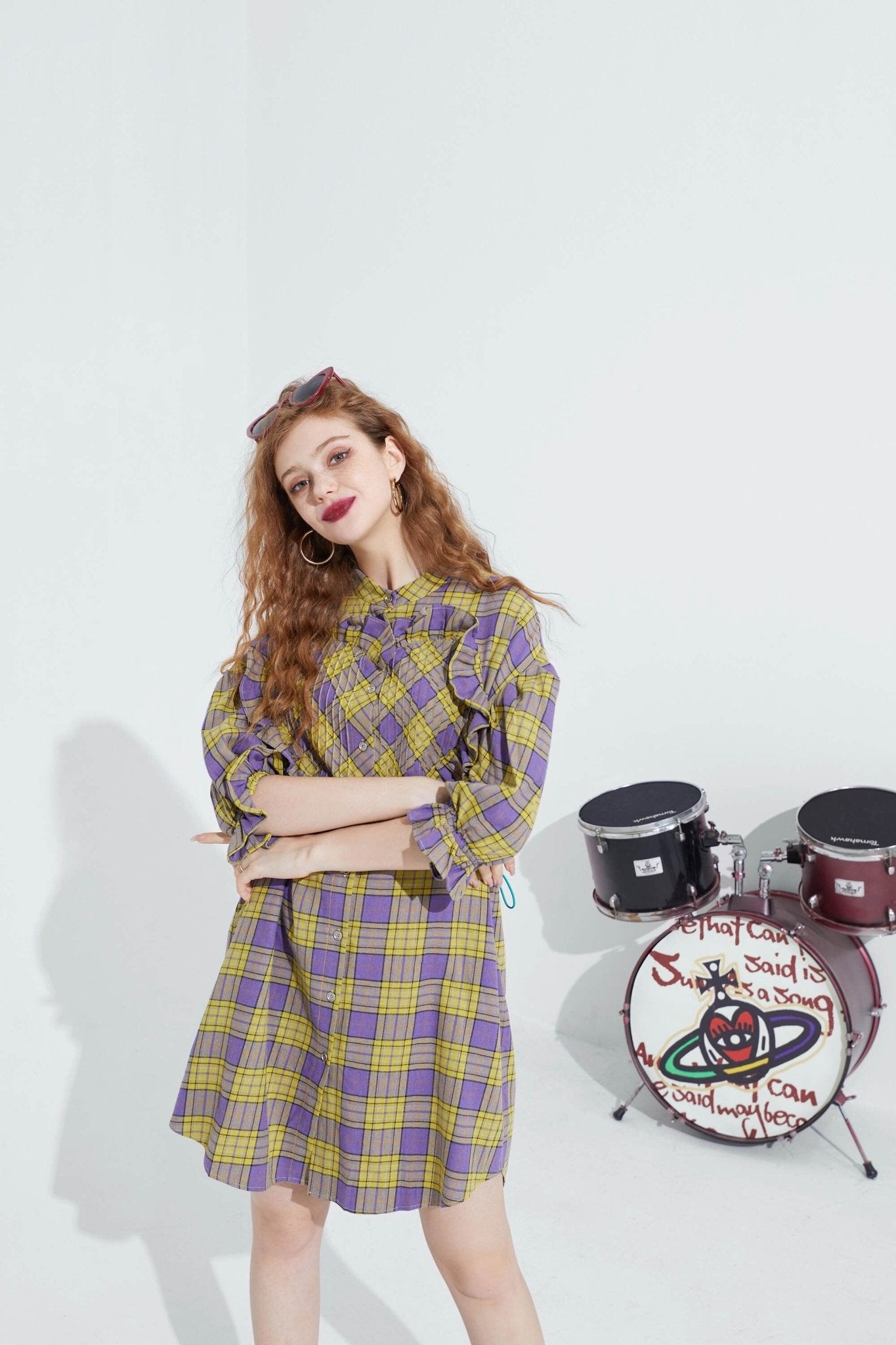 Colorblock Plaid Casual Ruffle Dress Women,Autumn Vintage,High Waist Holiday Party Dresses