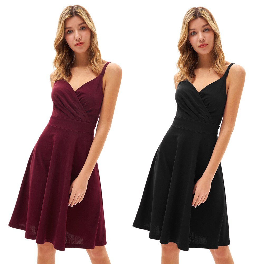 Grace Karin Women V-Neck Cami Dress U-Back Pleated Bodice Flared A-Line Dress Evening Party Formal Business Elegant Dress New